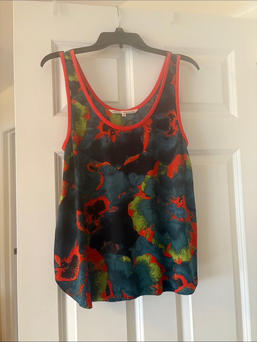 RACHEL Rachel Roy Multicolor Floral Satin Tank with Red Trim